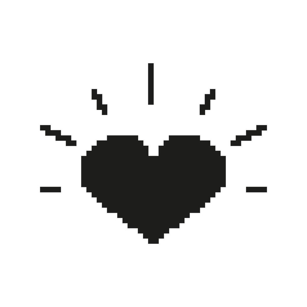 Pixelated Heart With Radiating Lines Icon. Love, Affection, And Emotional Connection Symbol. Retro Gaming Style. Isolated Illustration vector
