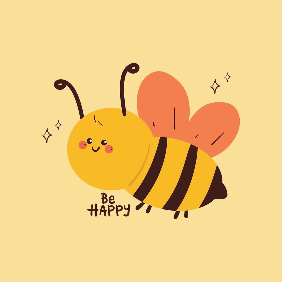 cute card of cartoon bee with yellow background. cute animal drawing for card, wallpaper and background vector