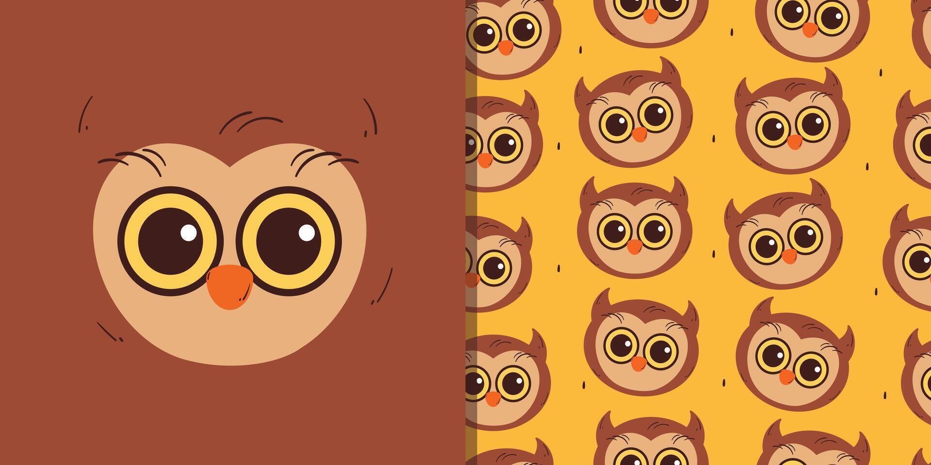 card and pattern cute cartoon owl. cute animal drawing for card, wallpaper and background vector