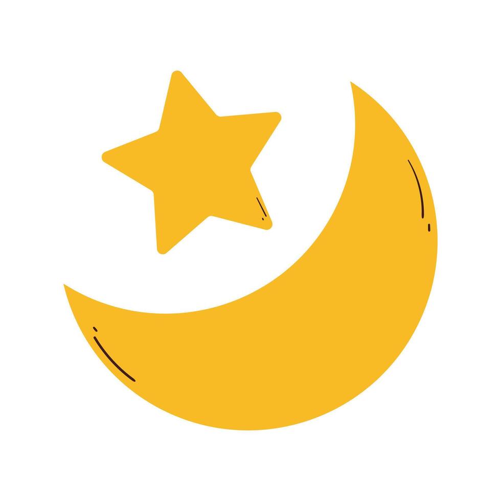 cute hand drawing cartoon moon and star for icon and sticker. cartoon drawing for mosque vector