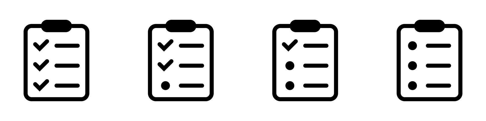 Checklist on clipboard icons set. vector