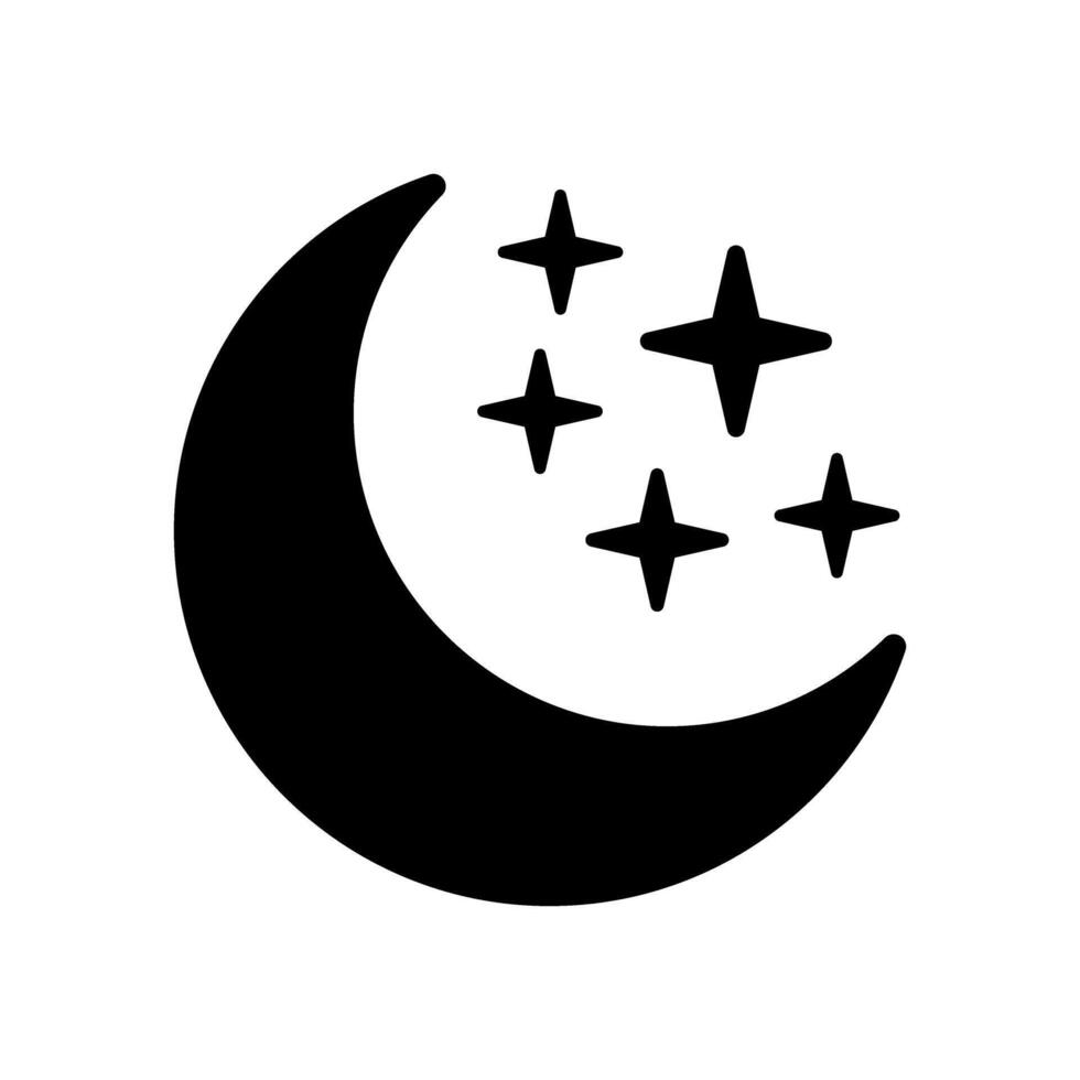 Crescent moon with stars icon symbol. Night black icon. vector