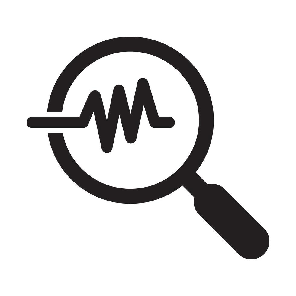 Analysis icon. Magnifying glass icon with pulse. vector