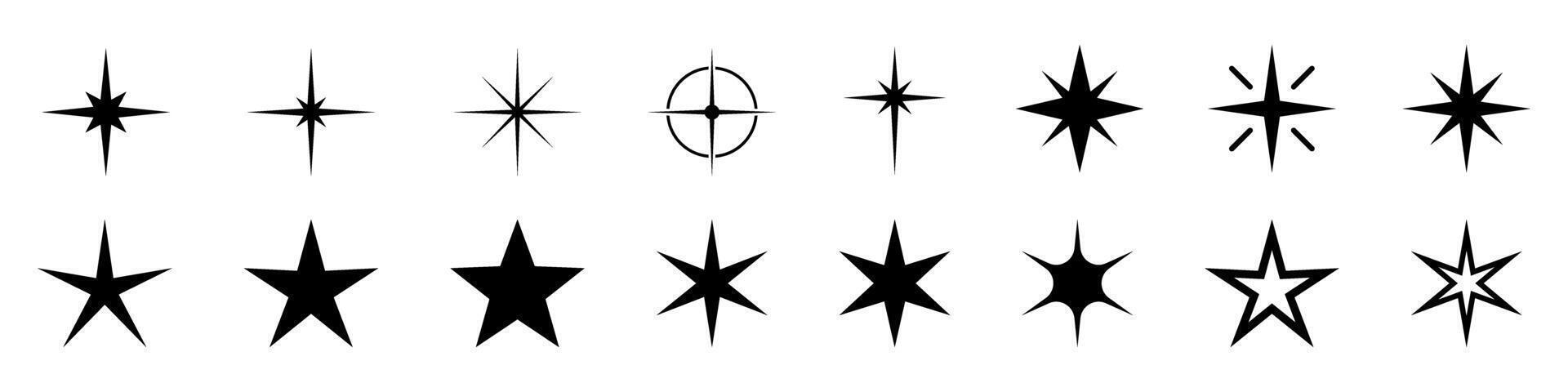 Star icons. Shine icons set. Twinkling stars. Symbols of sparkle, glint, gleam, etc. vector