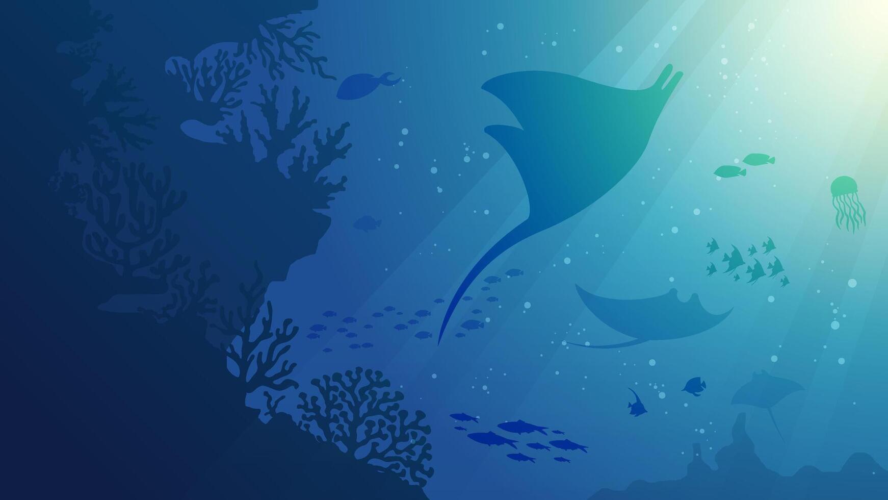 Underwater backgrouund, scenery under the sea with coral reef and fish colony vector