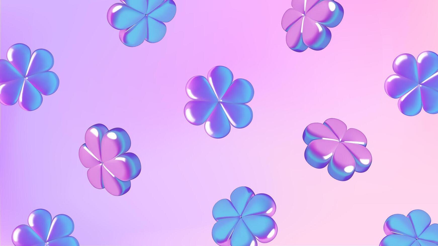 Summer floral background with flying iridescent purple 3d flowers pattern vector
