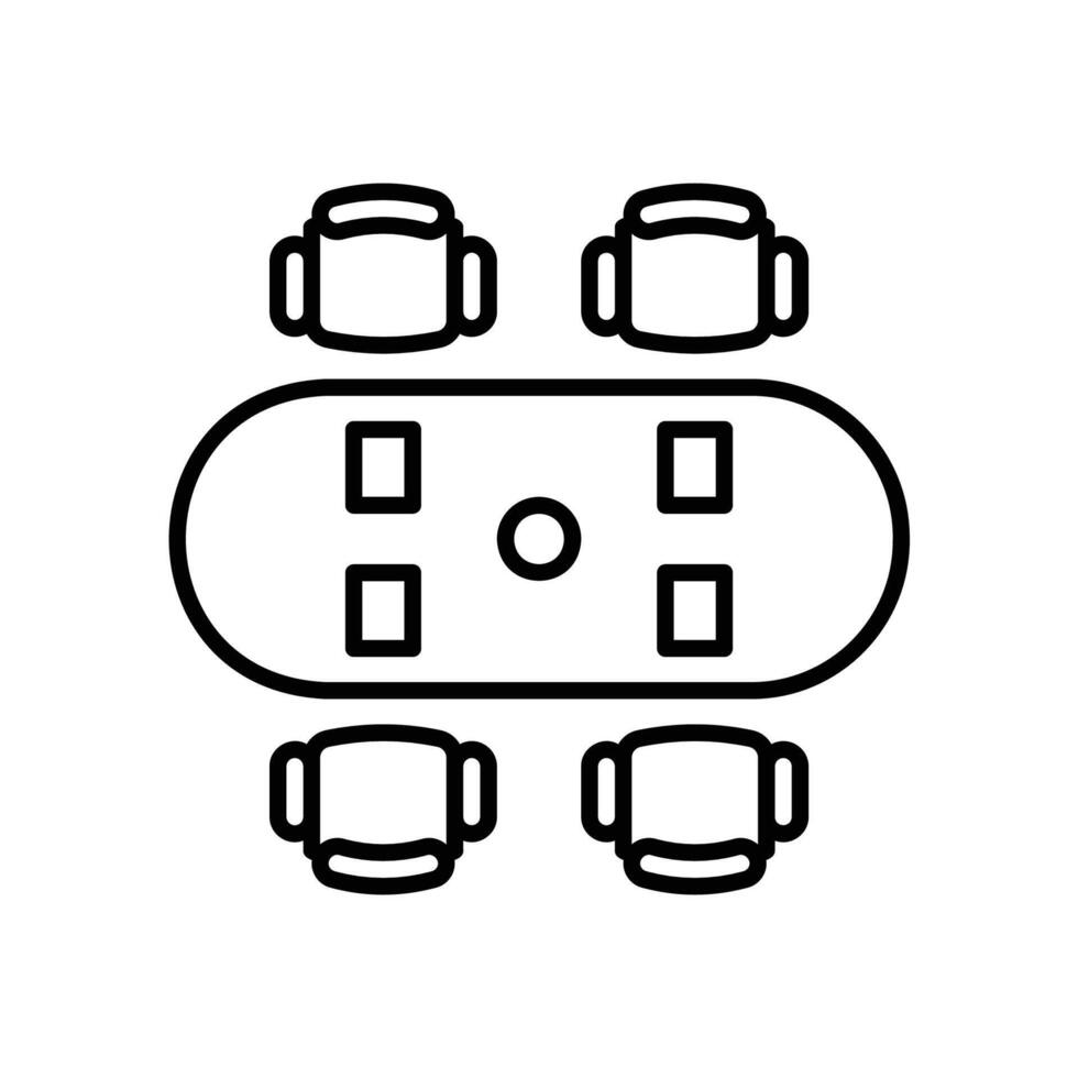 Oval meeting table icon with chairs around it vector