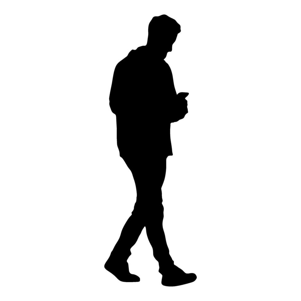Silhouette of man walking with cell phone vector
