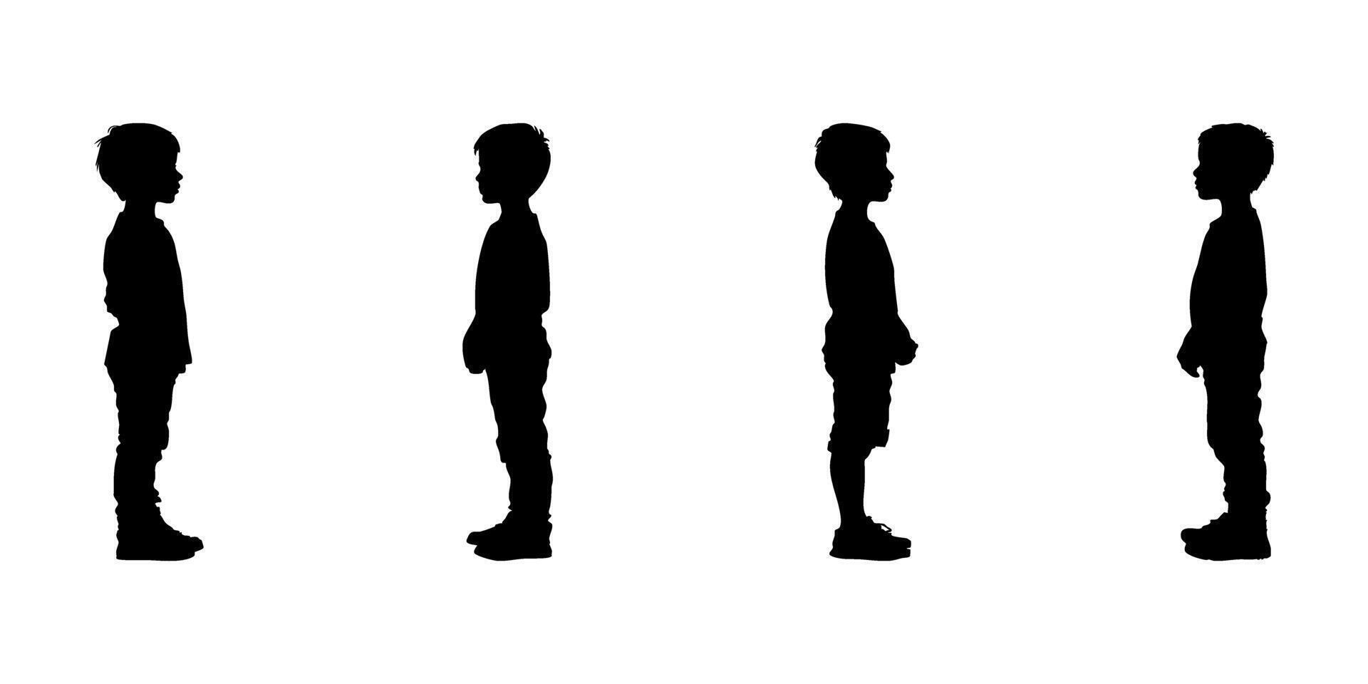 Children In Side View Silhouette Icon Set. Growth And Development Observation Symbol Collection. Educational And Parenting Visuals vector