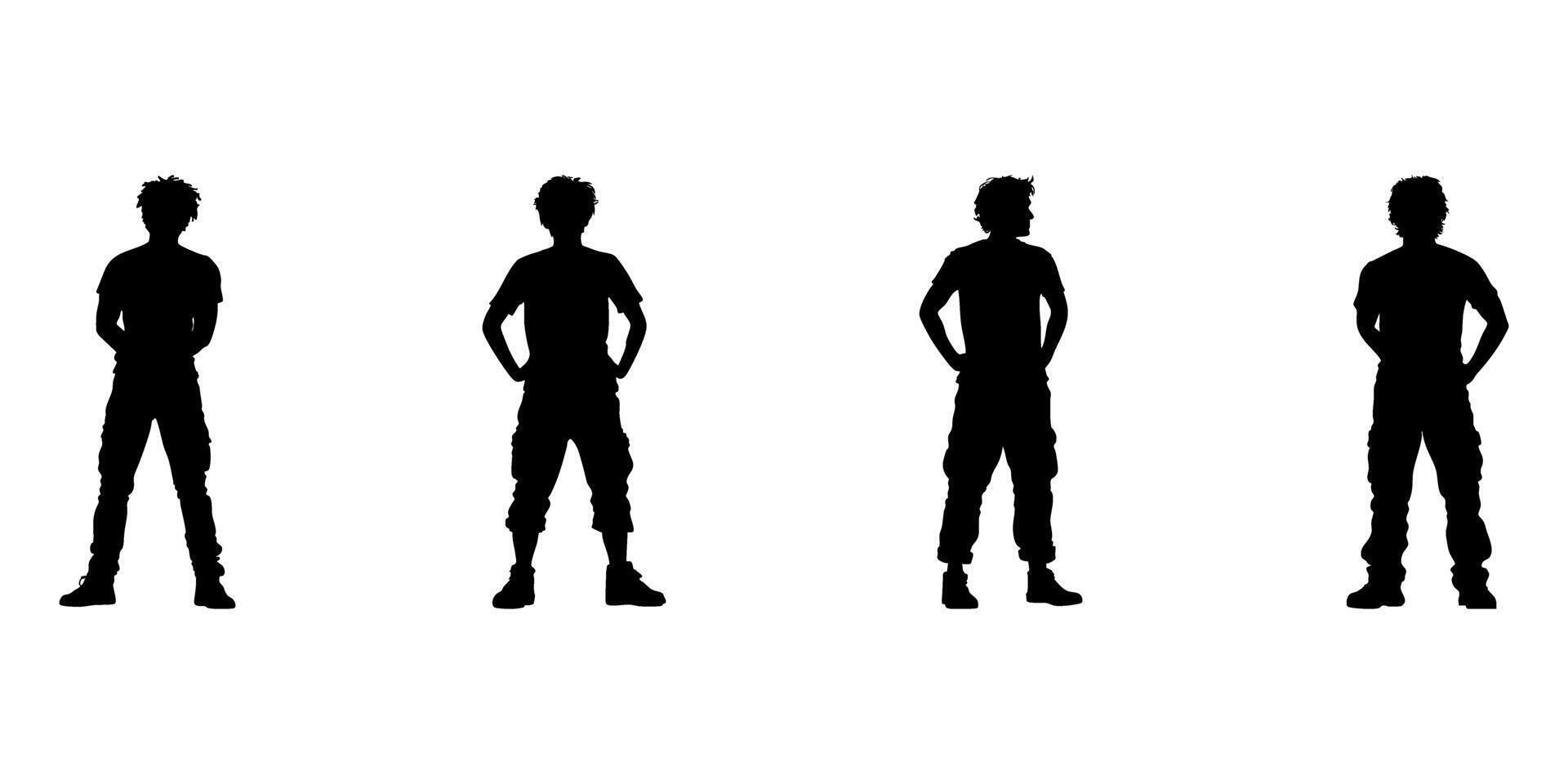 Standing Male Silhouettes In Solid Icon Set. Casual Posture And Confidence Theme Symbol Collection. Lifestyle And Body Language Use. Isolated Illustration vector