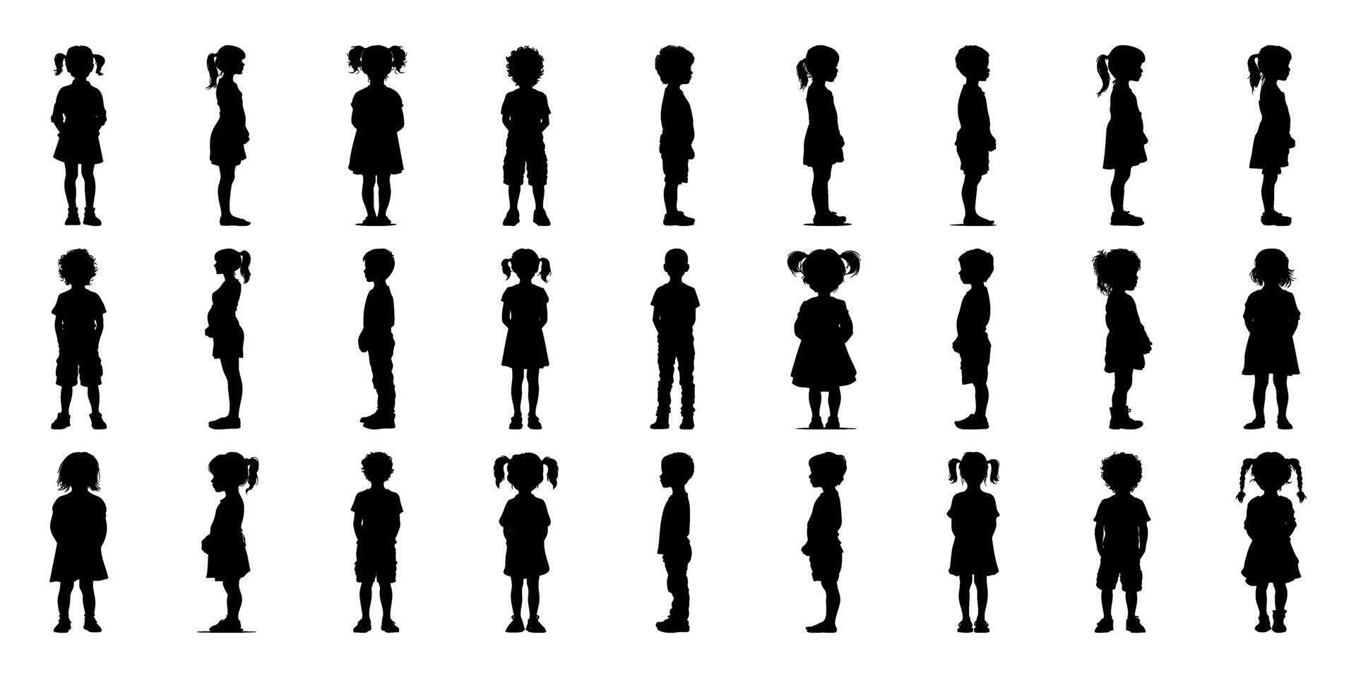 Children In Side View Silhouette Icon Set. Growth And Development Observation Symbol Collection. Educational And Parenting Visuals. vector