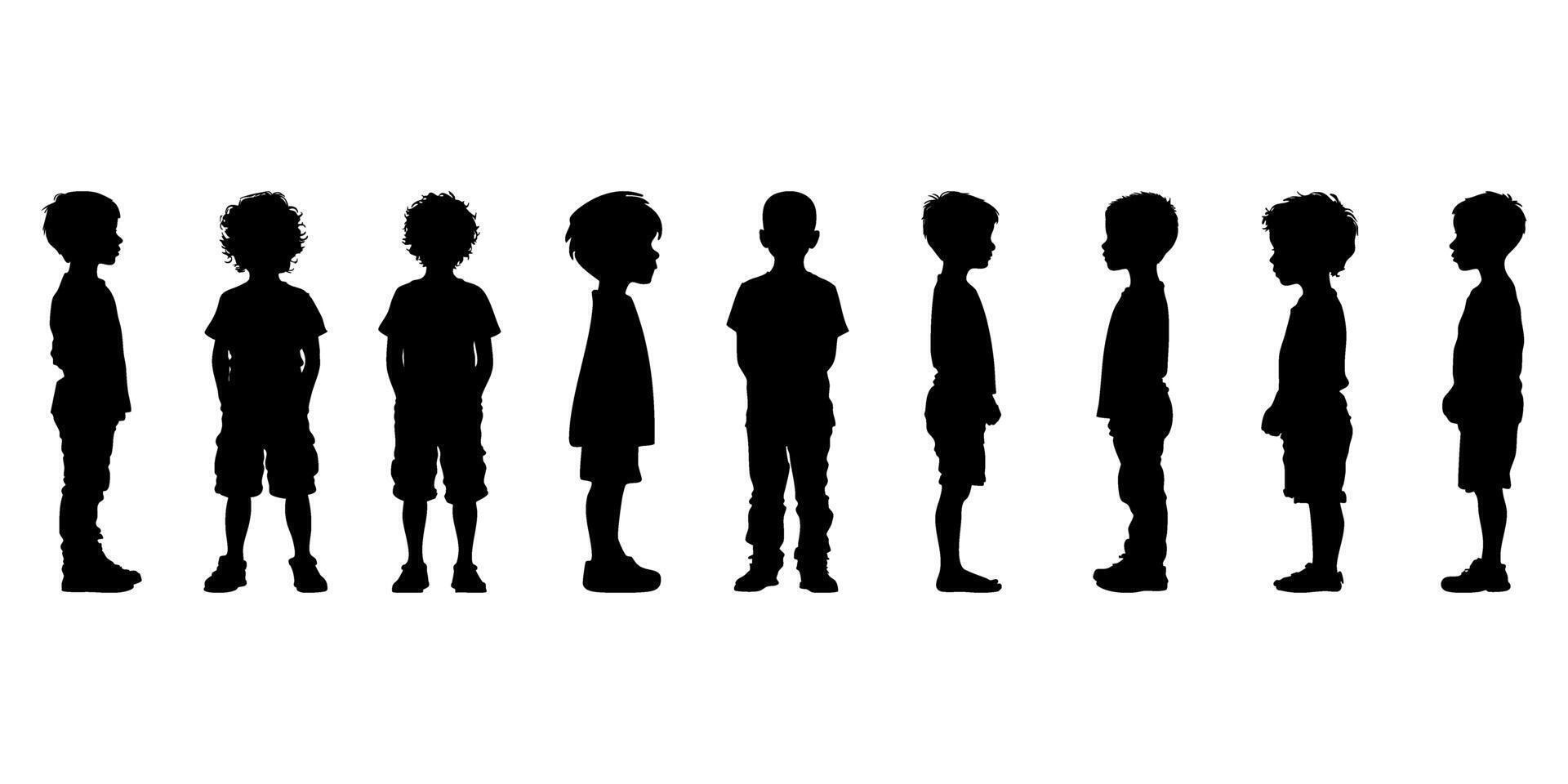 Silhouette Of Standing Children In Side View Icon Set. Child Growth And Development Observation Symbol Collection. Educational And Parenting Visuals. vector