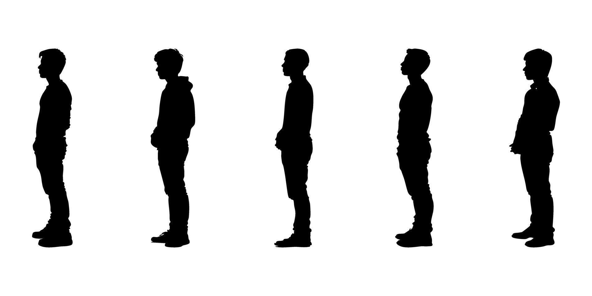 Side View Standing Men Silhouette Icon Set. Male Posture And Profile Observation Symbol Collection. Educational And Design Visuals. Isolated Illustration vector
