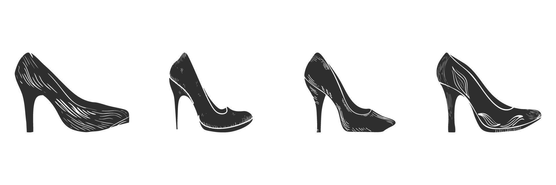 High Heel Shoe Silhouette Set. Fashionable Footwear Design Elements For Style And Elegance. Isolated Illustration Collection vector