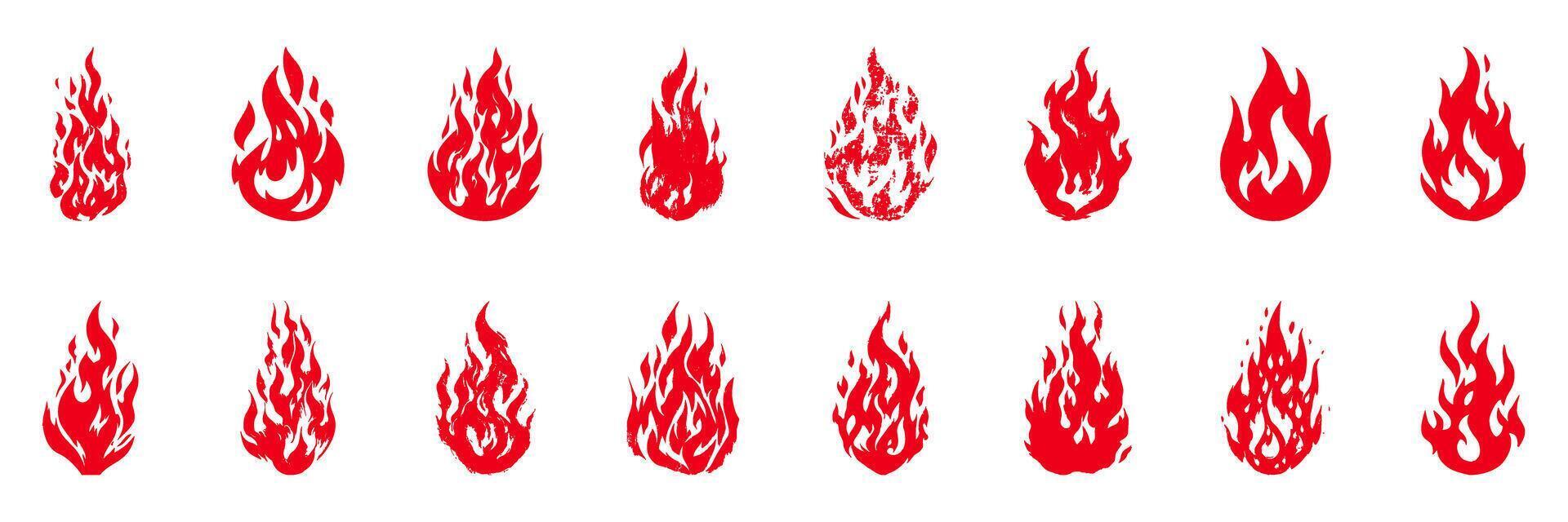Red Flame Icon Set. Fire Symbol Collection For Design And Branding. Isolated Illustration vector