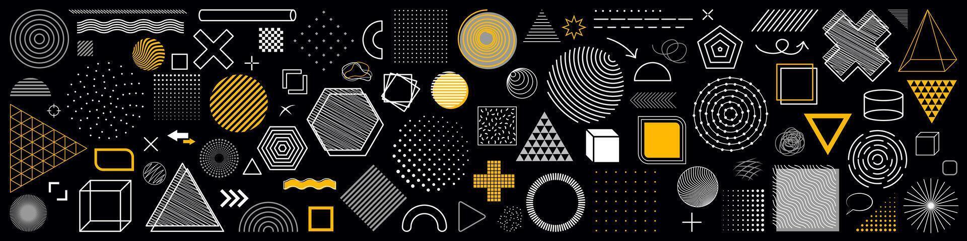 Set of Geometrical Graphic Elements on Black Background vector