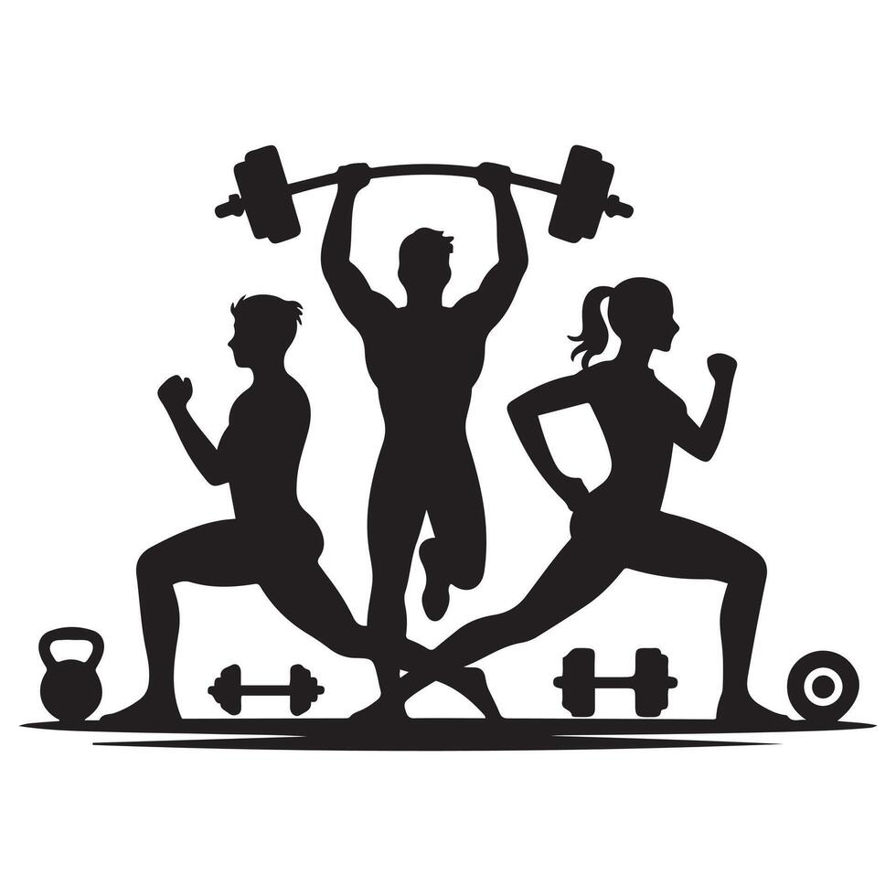 Fitness and Gym Activity Black silhouettes, art design. with white background vector