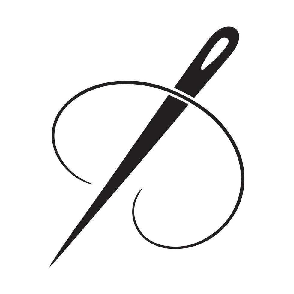 Needle and thread Black silhouettes icon illustration. Tailor logo with needle symbol and curvy thread. Tailor sign template, sewing instrument design, fashion icon. with white background vector