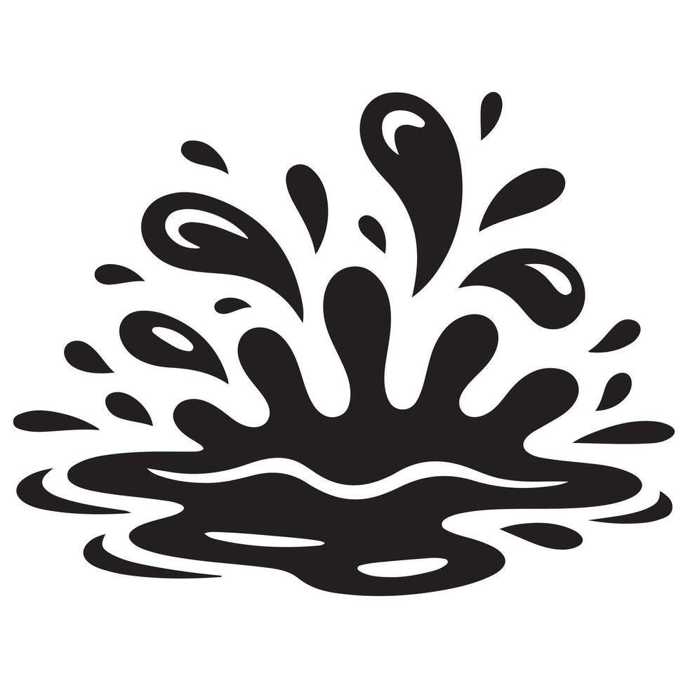 Water drops and splash Black silhouettes in simple doodle style. Set different liquid shapes. with white background vector
