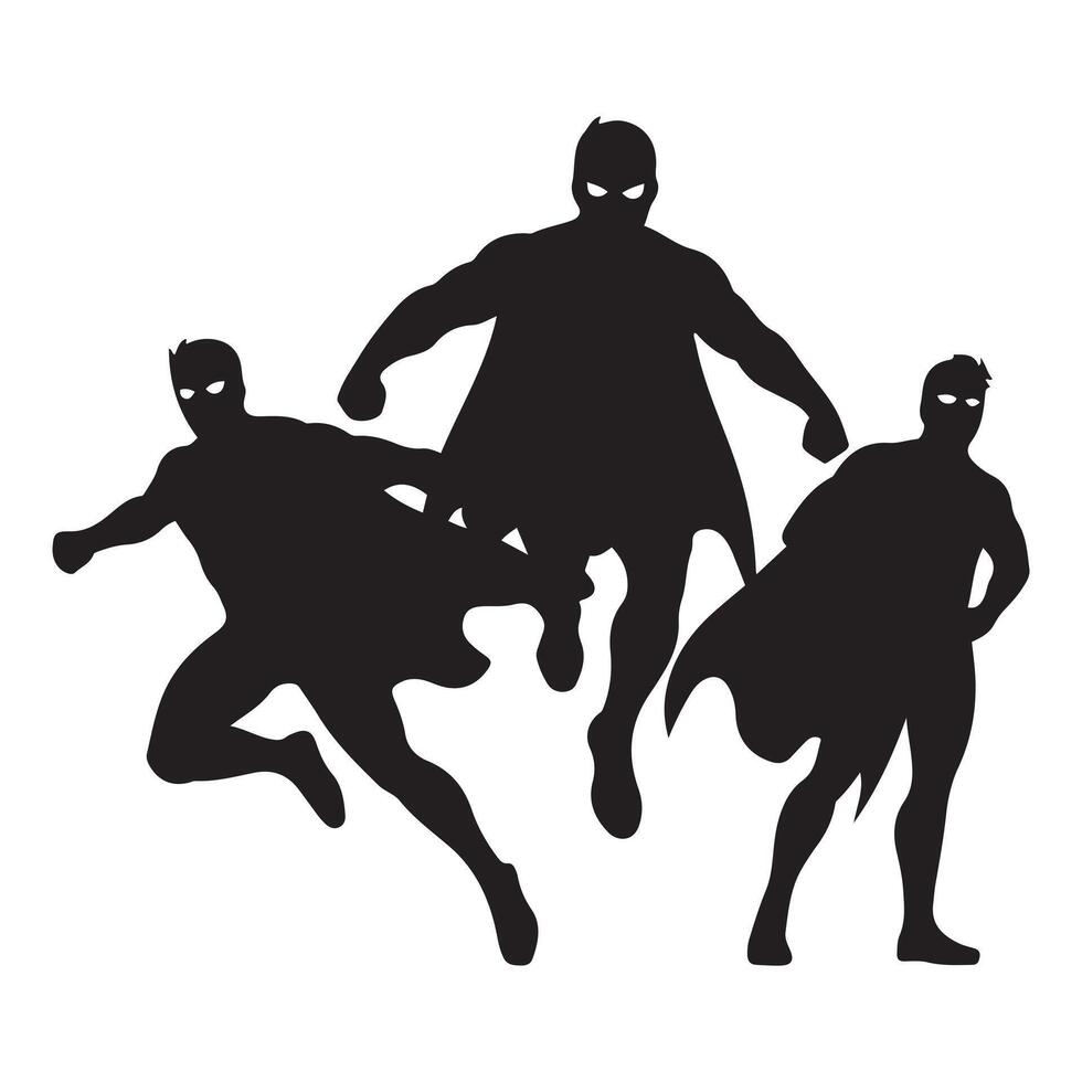super hero Black silhouettes. with white background vector