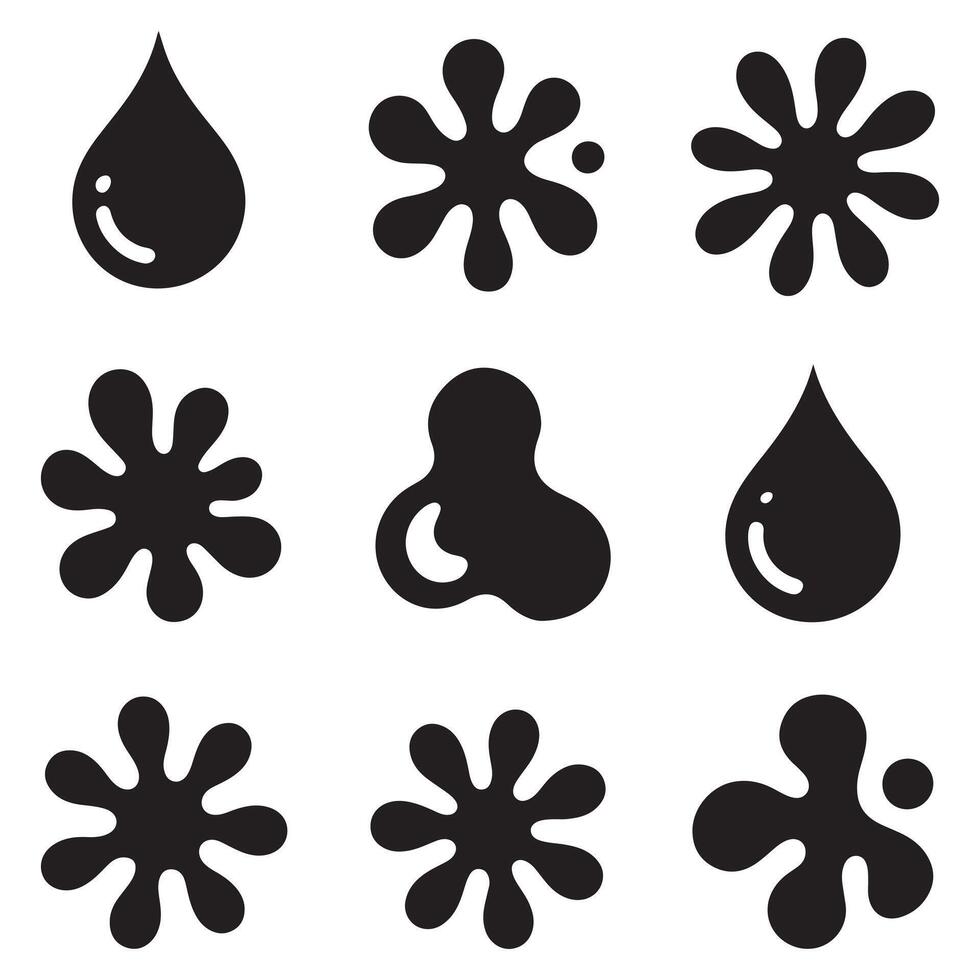 Blob shape organic, illustration set. Collection from abstract forms for design and paint. Liquid Silhouette Black drop in modern style. Basic stains isolated elements on white background. vector