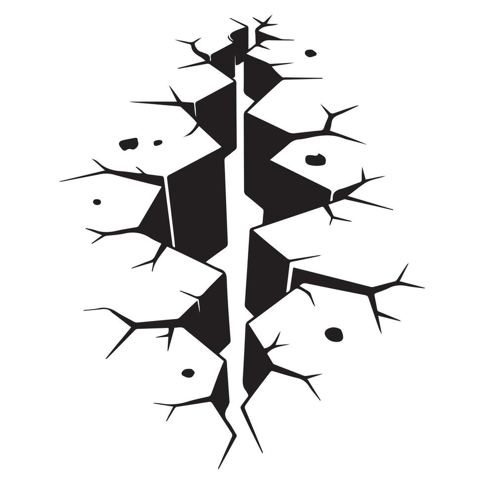 Ground split fracture line. Wall crack Black silhouettes, earthquake effect. Fissure top view, surface damage and holes racy elements. with white background vector