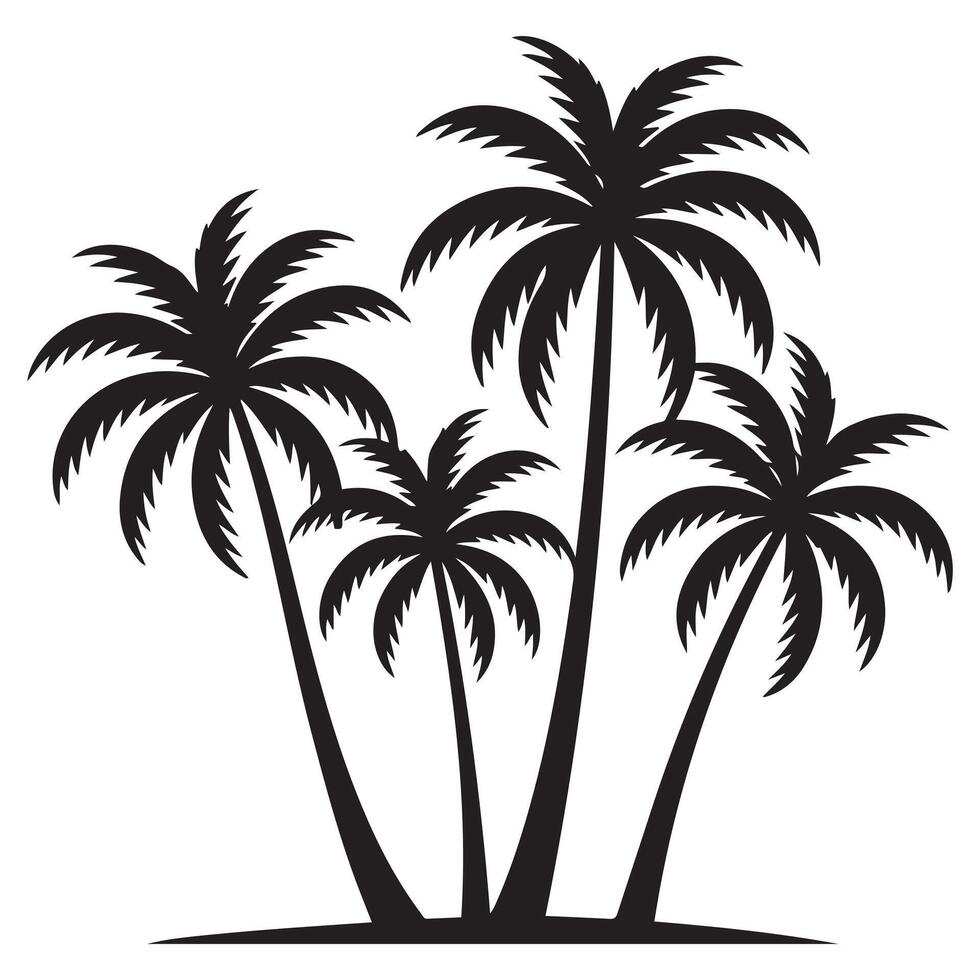 Set of Black silhouettes of palm trees on a white background. vector