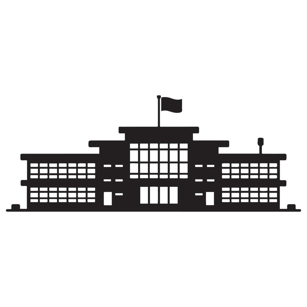 School building silhouette Black, university icon symbol. with white background vector