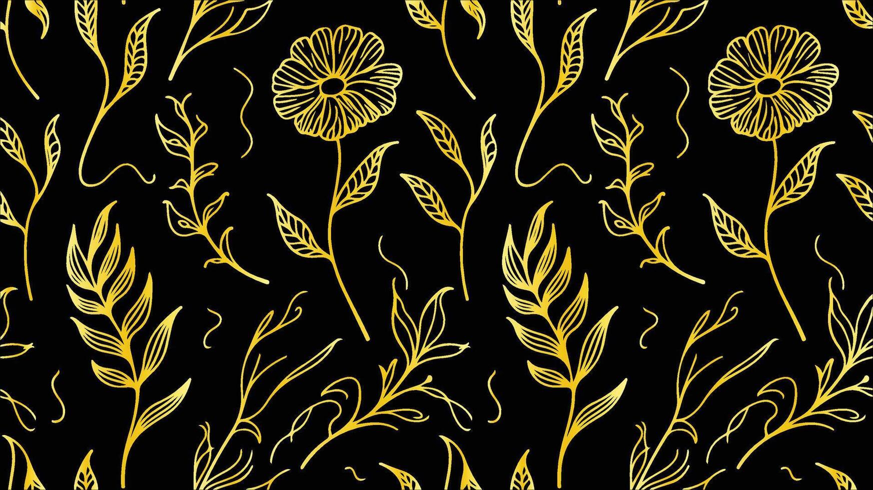 Luxury floral pattern with hand drawn leaves. Elegant white background in minimalistic linear style. with black background vector