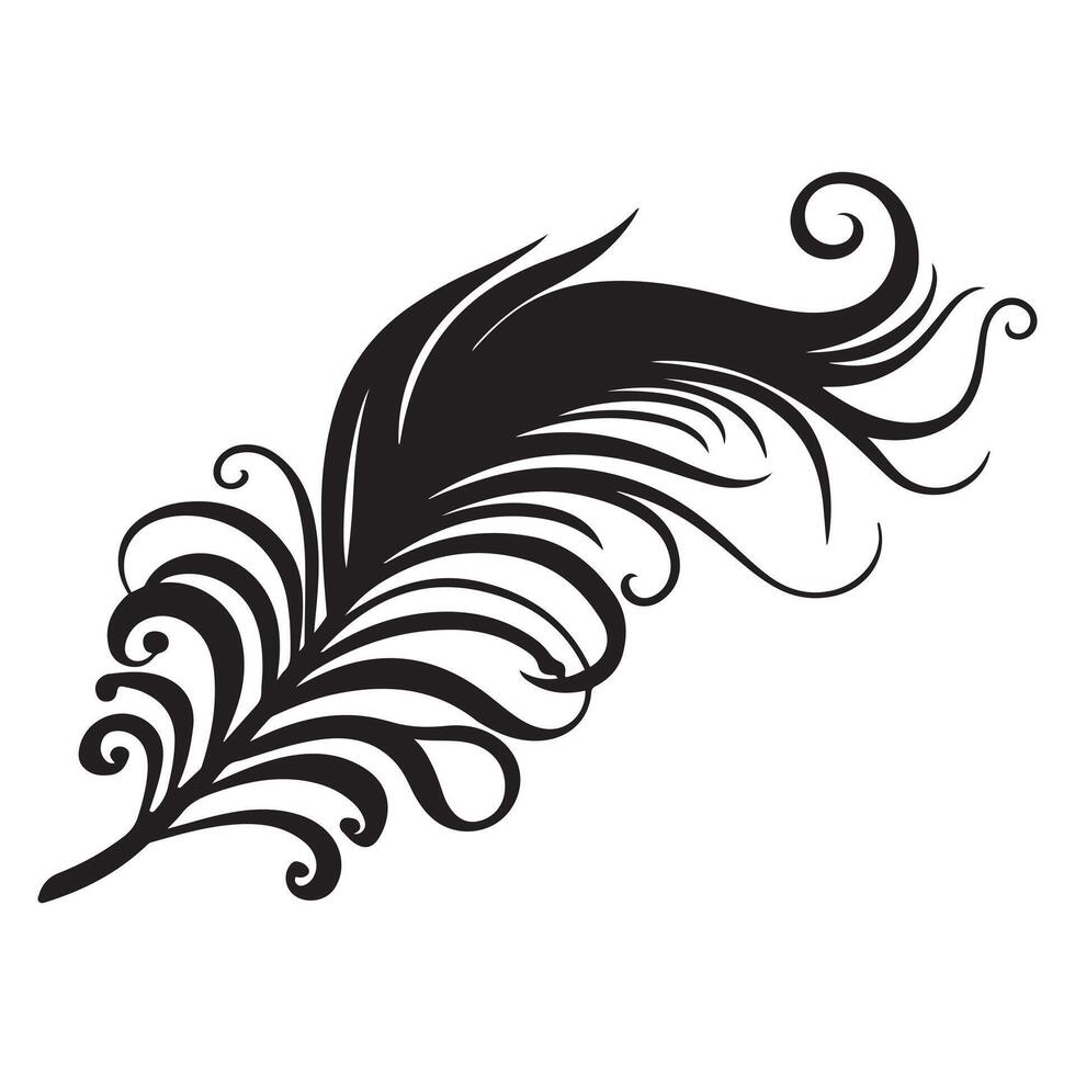 peacock feather black silhouette black white background. vector