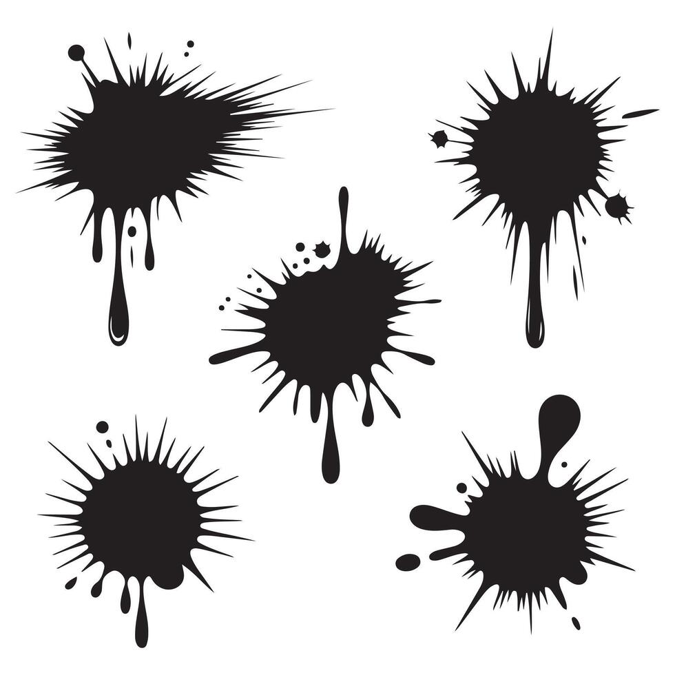 Ink blots and drips set Black silhouettes. with white background vector