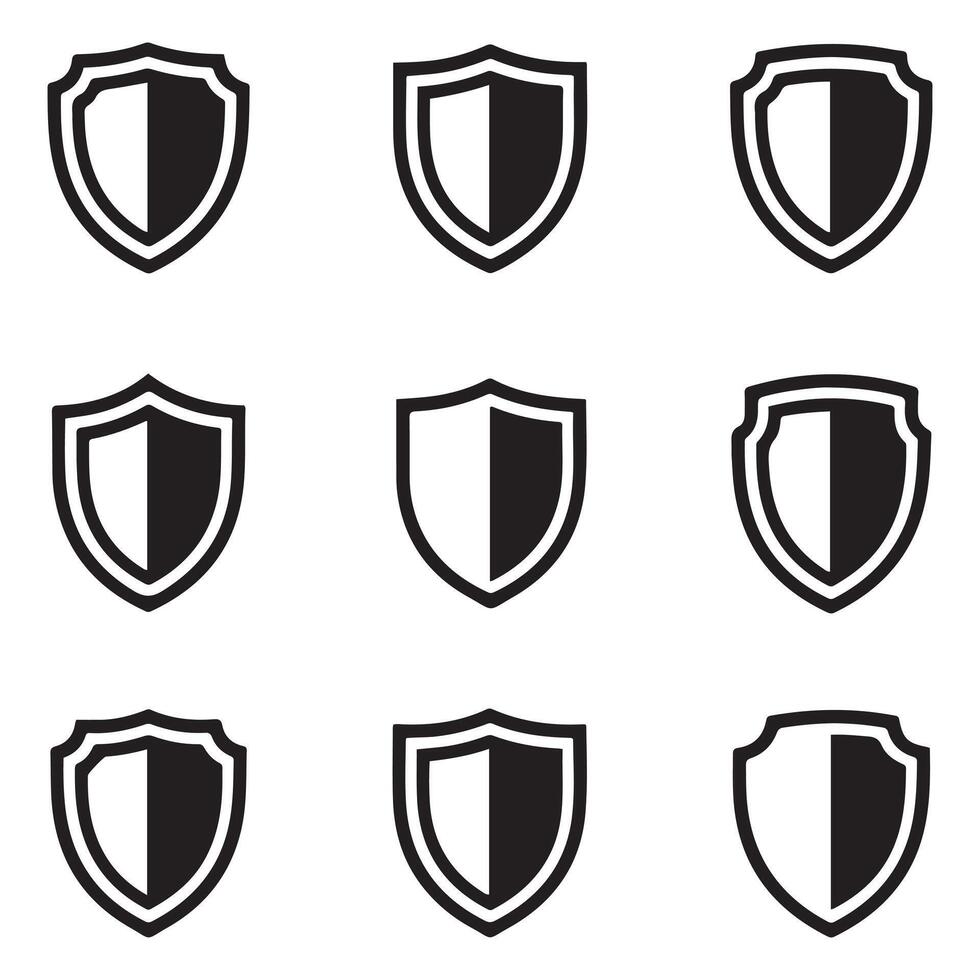 Shield icons set. Protect shield Silhouette Black. with white background vector