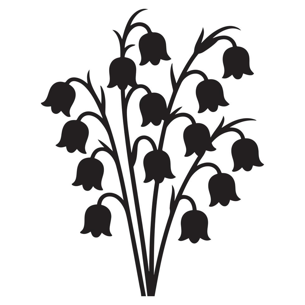 Lily of the valley flowers. black silhouettes. with white background vector