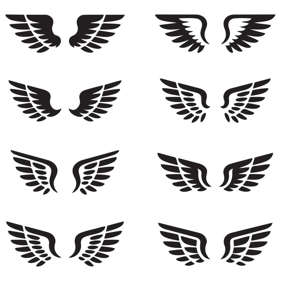 Set of wings icons. Wings badges. Collection wings badges. illustration.Silhouette Black. with white background vector
