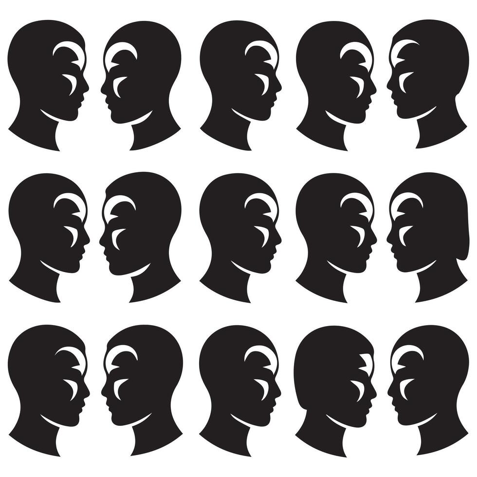 Black silhouettes visages set. with white background vector