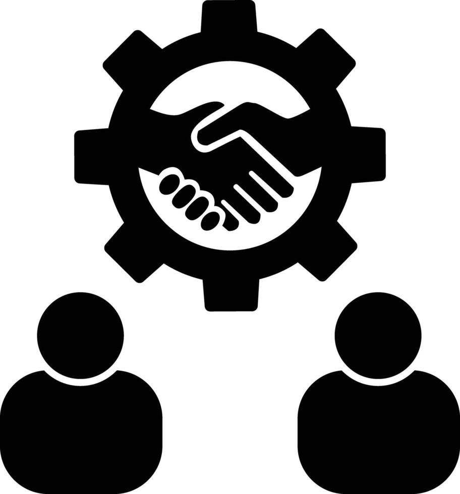 Joint venture strategy icon. Business affiliate program sign. Business collaboration and joint venture symbol. Teamwork and Partnership icon in gear logo. flat style. vector