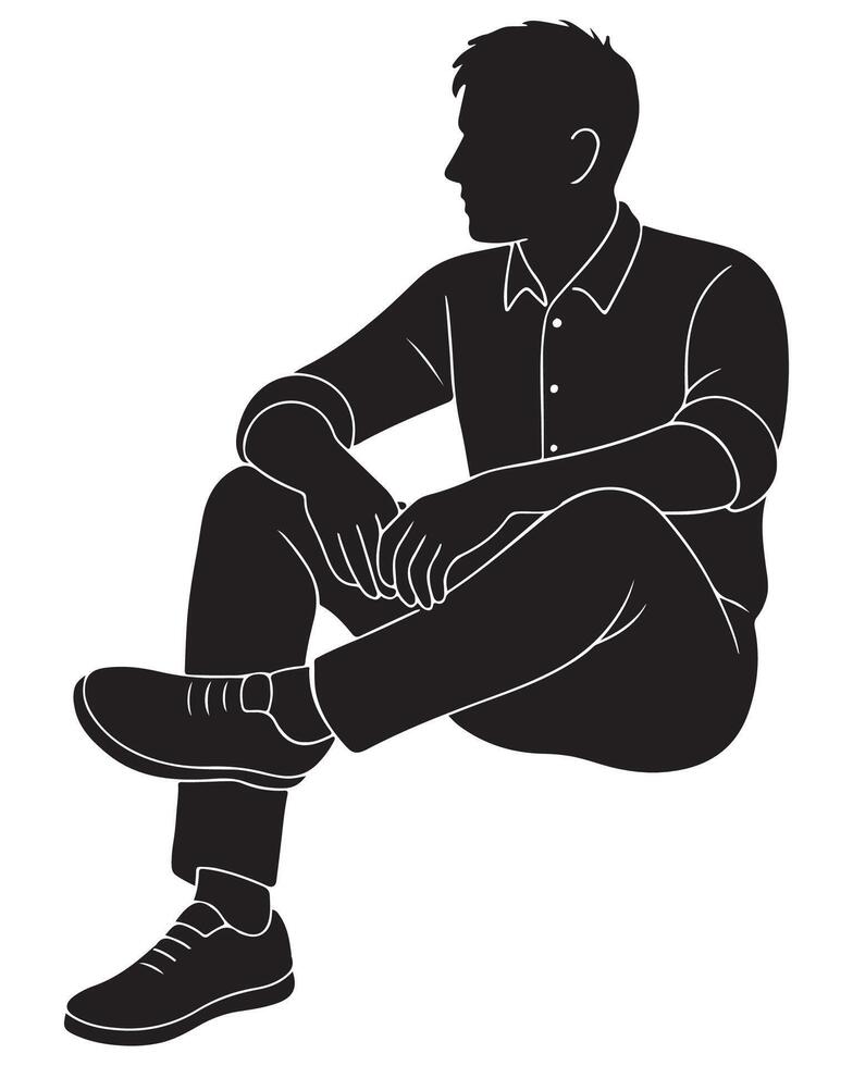 Silhouette of a man sitting with one foot resting on the opposite knee and arms resting casually, resting man silhouette vector