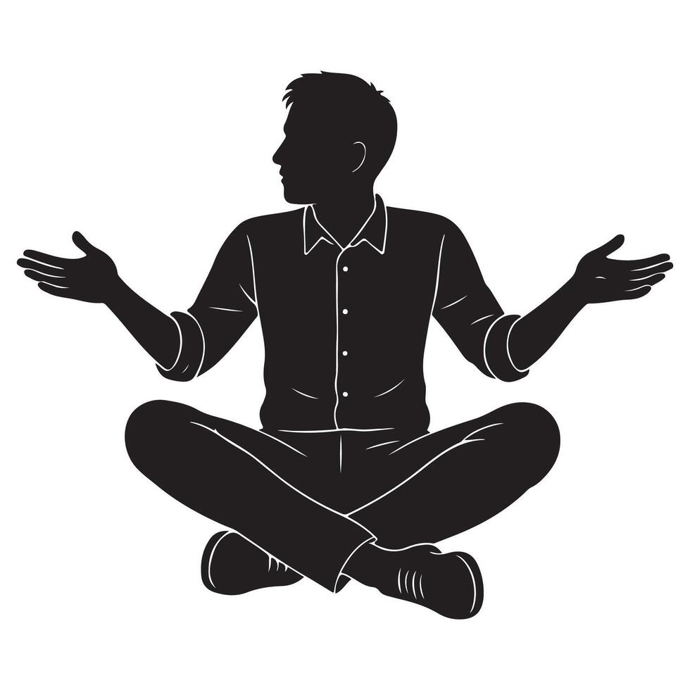 Silhouette of a man sitting with legs crossed and arms extended outward, sitting man silhouette vector