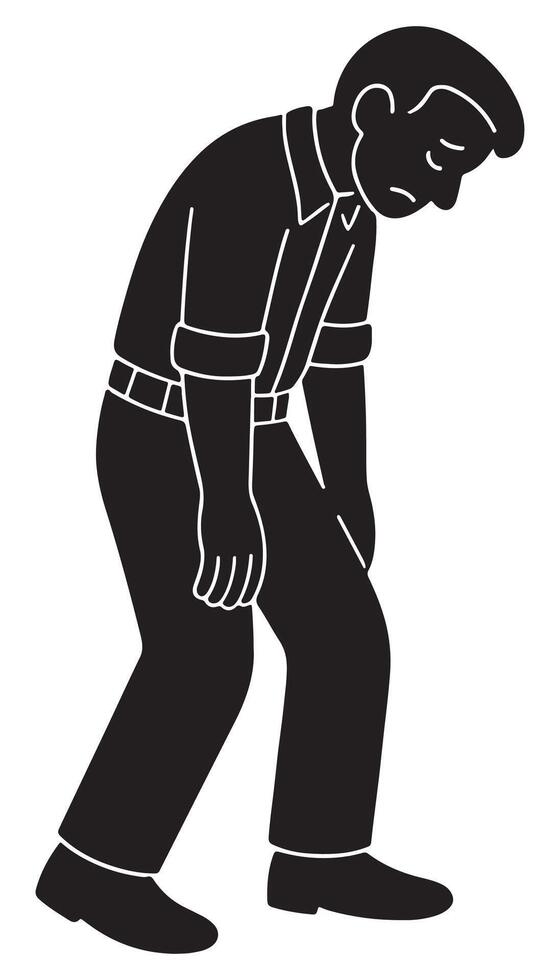 Silhouette of a man walking slowly with hands in pockets and head bowed, disappointed man silhouette vector