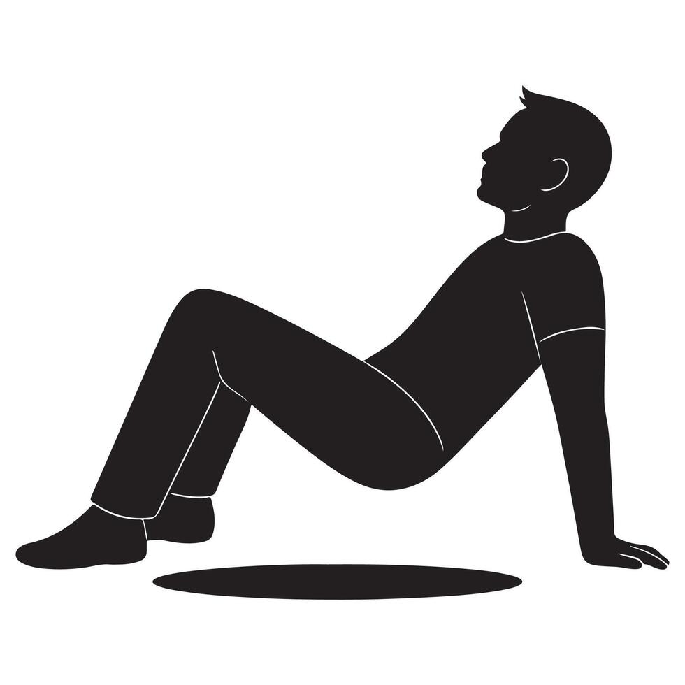 Silhouette of a man reclining slightly with arms stretched behind him, relaxed, action silhouette vector