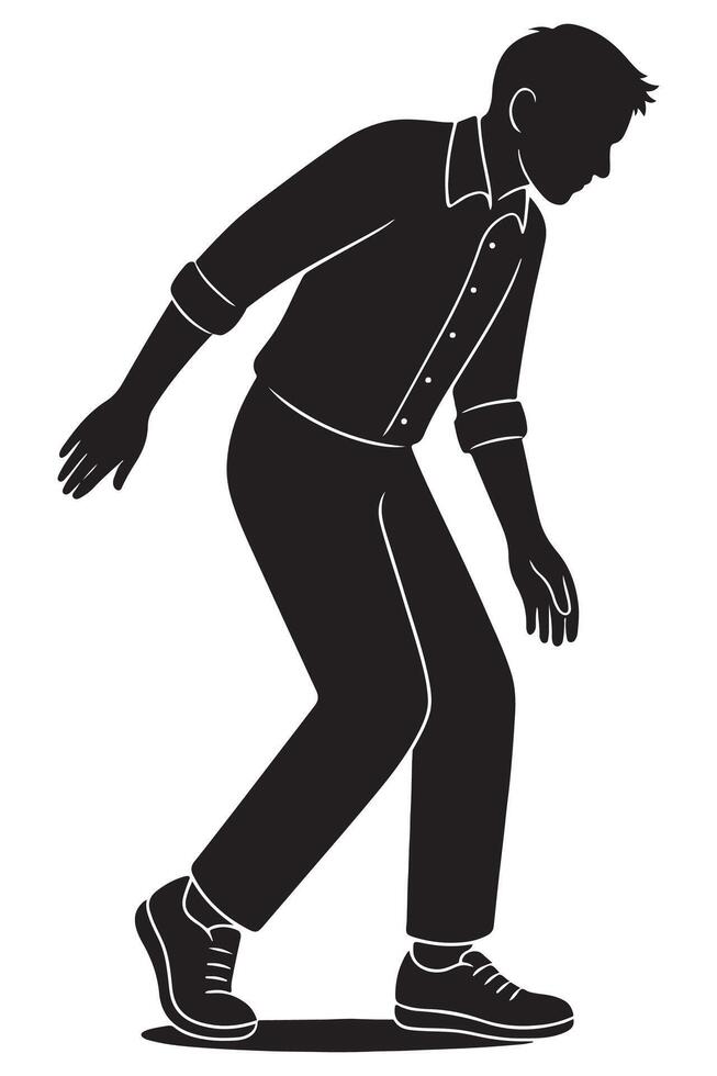 Silhouette of a man doing a moonwalk glide with one foot sliding backward, dancing silhouette vector