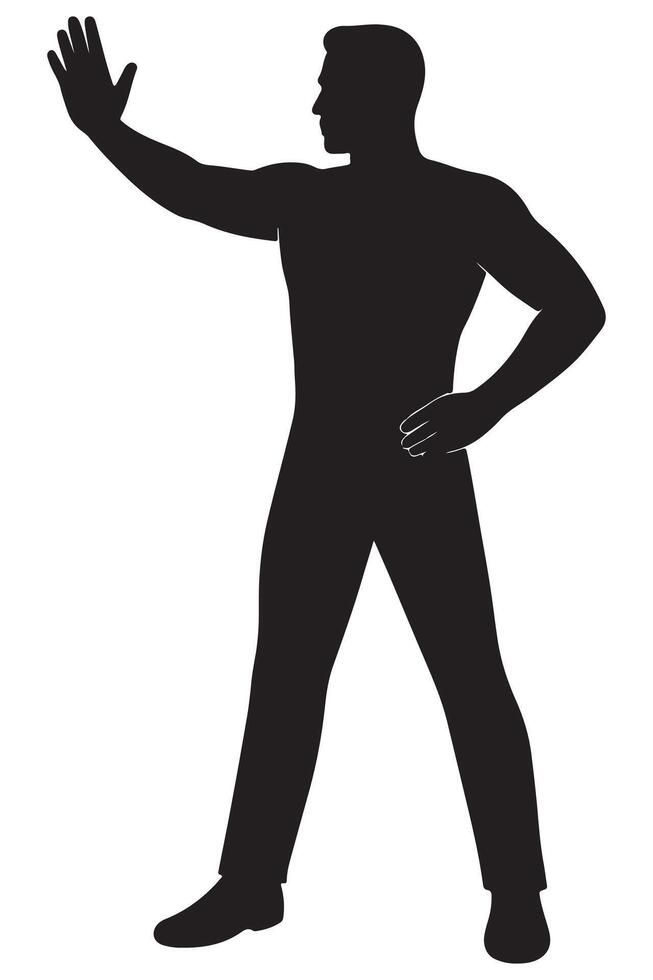 Silhouette of a man holding one hand out protectively in front of him, like stopping danger vector