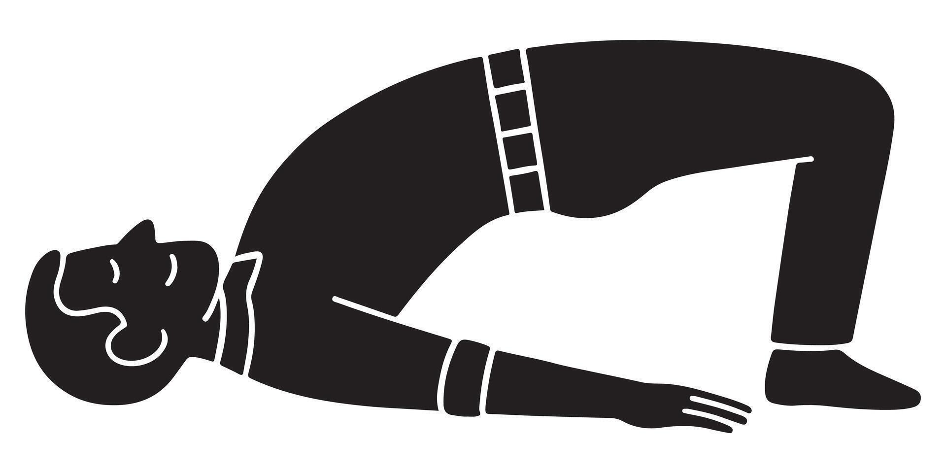 Silhouette of a man in bridge pose, hips raised and hands grounded beside body vector