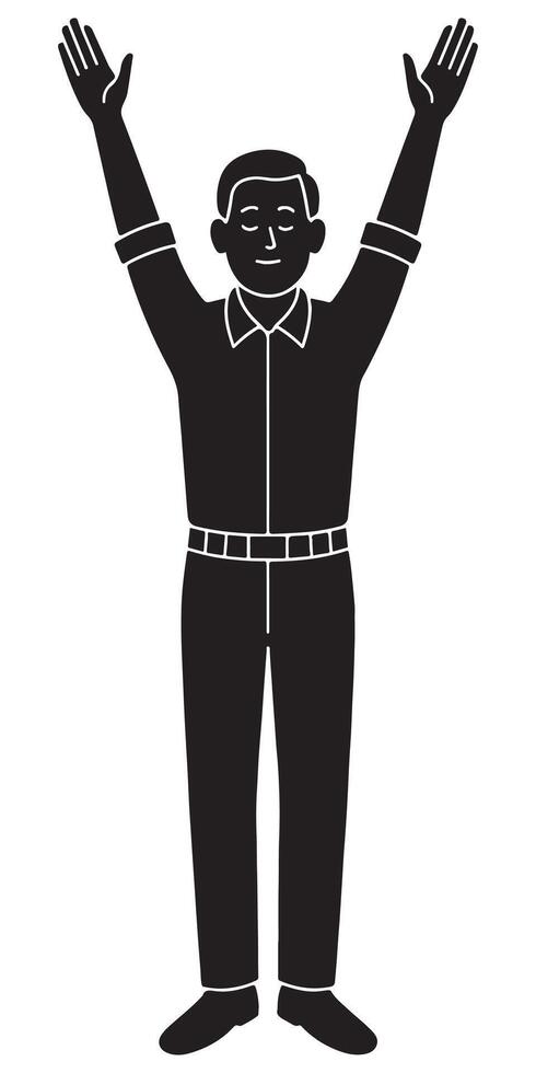 Silhouette of a man standing in mountain pose with arms gently raised above head vector