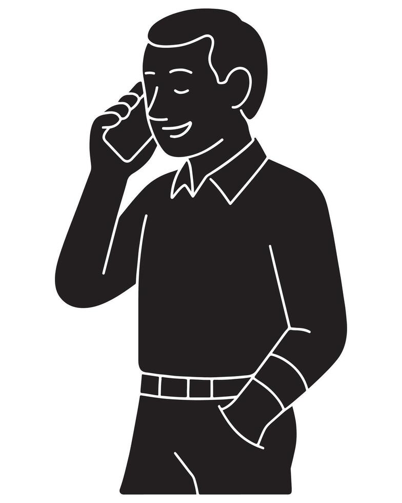 Silhouette of a man talking on a phone, head tilted slightly vector
