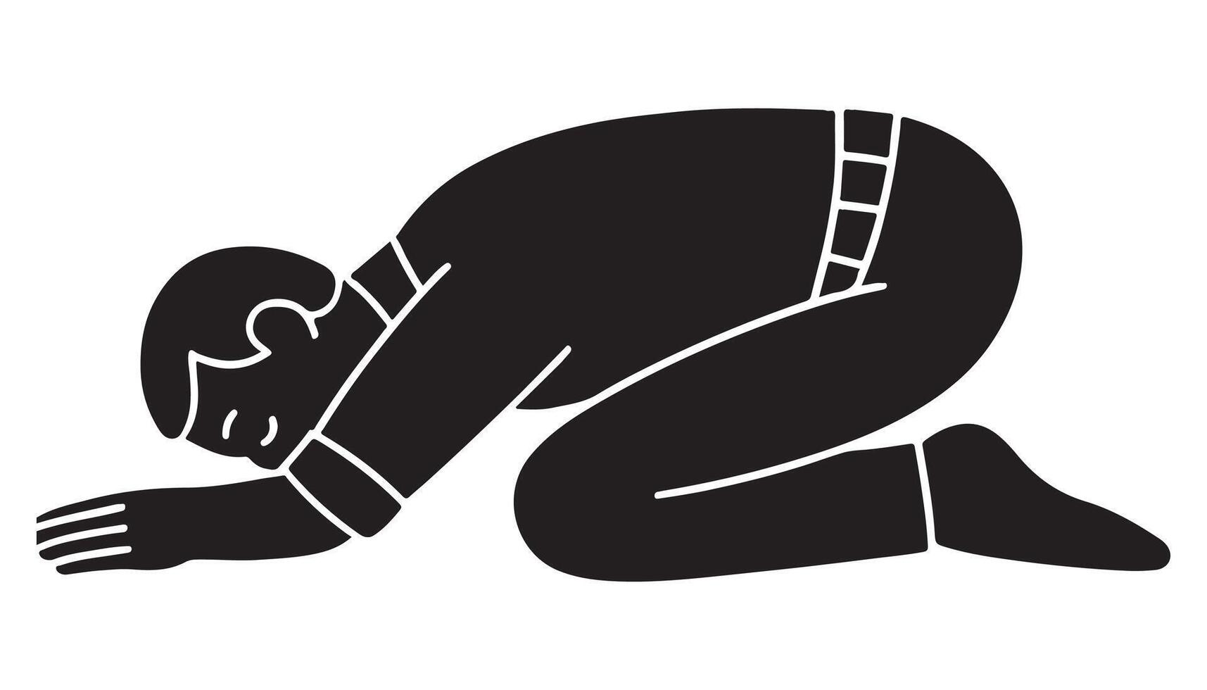 Silhouette of a man in child pose, kneeling with torso folded and arms extended forward vector