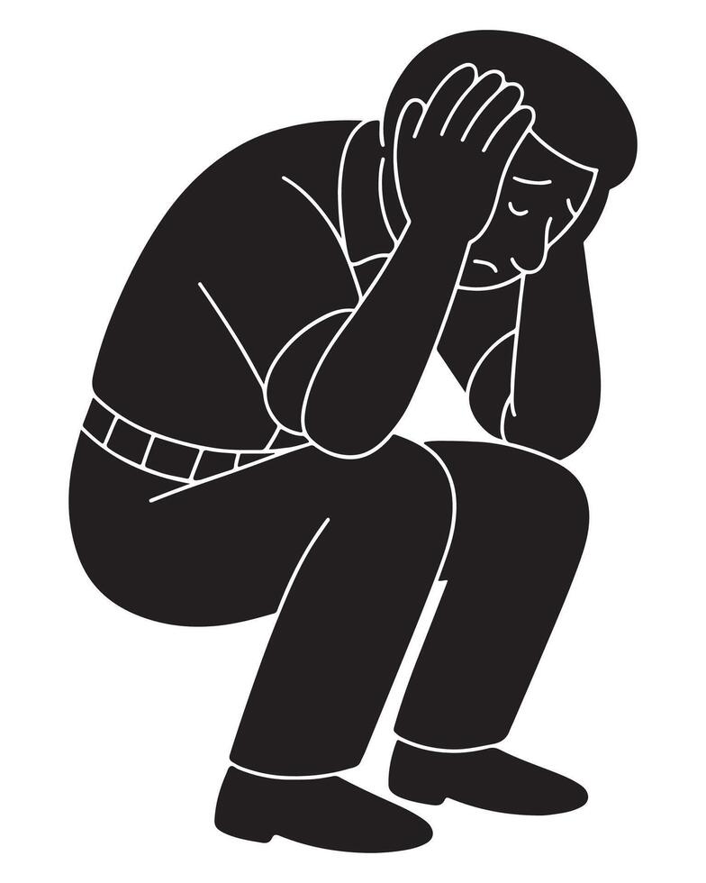 Silhouette of a man holding his head with both hands in despair, man in trouble vector