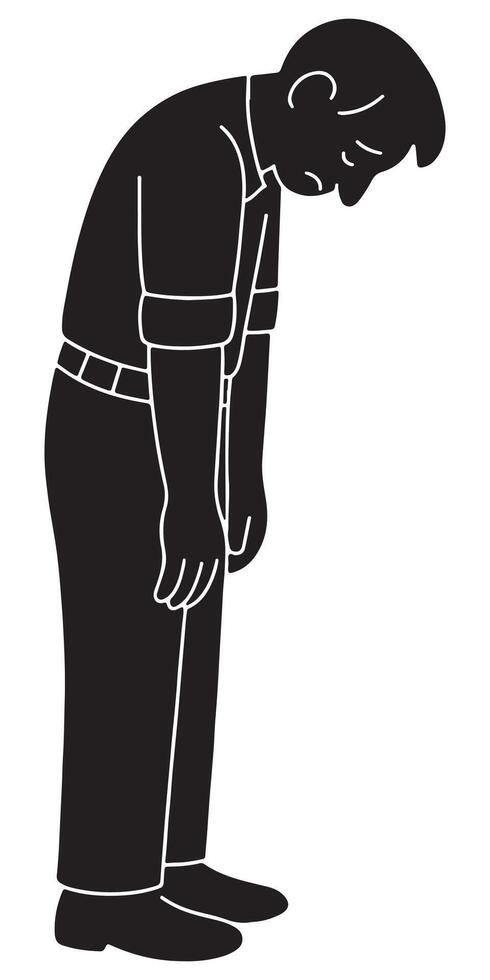 Silhouette of a man standing with shoulders slumped and head hanging low, tired man silhouette vector