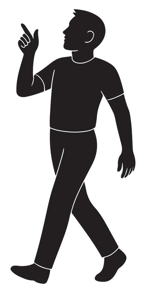 Silhouette of a man snapping fingers above shoulder while stepping forward., action silhouette vector