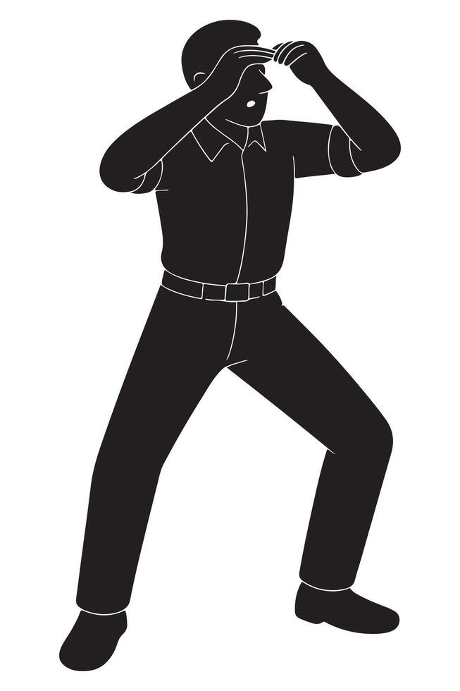 Silhouette of a man looking through imaginary binoculars with wide stance vector